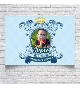 MAVİ DAMASK DESENLİ DOĞUM GÜNÜ AFİŞİ resimli