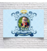 MAVİ DAMASK DESENLİ DOĞUM GÜNÜ AFİŞİ resimli