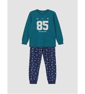 LCW Kids Petrol Baskılı Erkek Çocuk Pijama Takımı