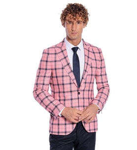 Ekose Desenli Slim Fit Pembe Erkek Ceket - Wessi (Bordo)