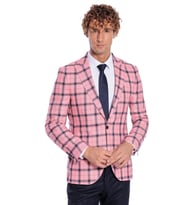 Ekose Desenli Slim Fit Pembe Erkek Ceket - Wessi (Bordo)
