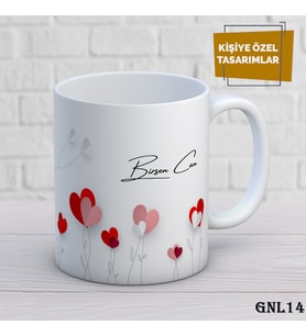 Kişiye Özel Kupa  İsimli & Fotoğraflı Premium Hediye Bardak Kalp