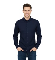 Erkek Spor Slim Fit Uzun Kol Petek Dokulu Gömlek BGL-ST04823 (Lacivert)