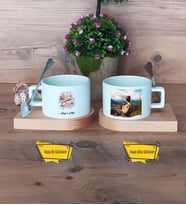 Anneye Hediye Kupa Bardak Ahşap Altlıklı Kısa Fotoğraflı Anneler Günü Hediyesi