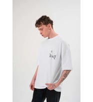 Erkek Kısa Kol Yazlık Tişört Bisiklet Yaka Baskılı Oversize T-Shirt - Beyaz
