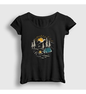 Presmono Kadın Siyah Nature Camper Kamp T-Shirt 372152tt