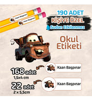 Okul Etiketi İsme Özel Kalem Defter Etiketi Cars 190 Adet