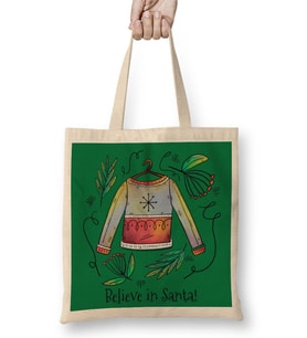 Believe In Santa Christmas Sweater Sketch Bez Çanta Uzun Saplı