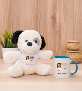 Kişiye Özel Ruh Eşimi Nasıl Bulayım Esprili Peluş Köpek ve Mavi Kupa