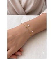 Taş ve Top Zincirli İkili Gold Çelik Bileklik -Glorious Serisi