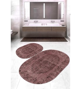Dijital Baskılı Kaymaz Taban Yıkanabilir Oval 2'li Klozet Takımı Banyo Paspası NOKZ-HT-1001 (Çok Renkli)