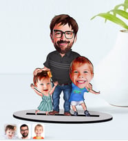 BK Gift Kişiye Özel Baba Oğul Kız Karikatürlü Ahşap Biblo Model-1