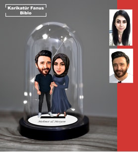 KİŞİYE ÖZEL EVLİ, SEVGİLİ, ÇİFT , GELİN DAMAT TESETTÜR TASARIMLI IŞIKLI KARİKATÜR FANUS BİBLO FN17