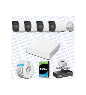 Provzen Hikvision Hibrit IP ColorVu 4 Kameralı Güvenlik Kamerası Mikrofonlu  Olay Anında bildirim