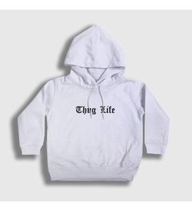 Presmono Unisex Çocuk Beyaz Thug Life 2pac Tupac Shakur Kapüşonlu Sweatshirt 369911tt (Beyaz)