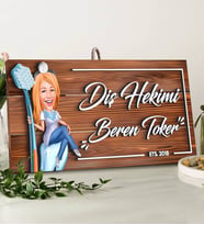 BK Gift Kişiye Özel Diş Hekimi Karikatürlü Dekoratif Ahşap Tabela-2