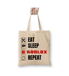 Eat Sleep Roblox Repeat Beyaz Bez Çanta Uzun Saplı Alışveriş Çantası Plaj Çantası