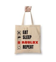 Eat Sleep Roblox Repeat Beyaz Bez Çanta Uzun Saplı Alışveriş Çantası Plaj Çantası
