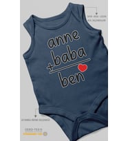 Anne Baba ve Ben Baskılı Bebek Zıbını – Çıtçıtlı Body  %100 Pamuk Sıfır Kol (Lacivert)