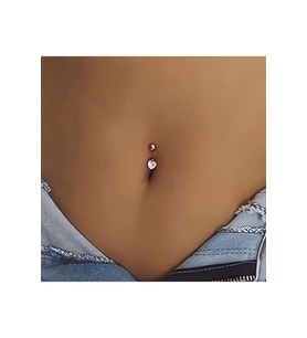 316 L Çelik Zirkon Pembe Taşlı Kalp Göbek Piercingi Taşlı Kalpli Minimal Göbek Piercingi Silver Renk (Çok Renkli)
