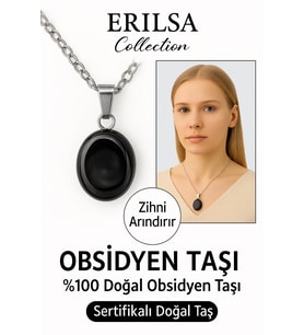 Sertifikalı Oval Siyah Obsidyen Taşı Doğal Taş Kolye - Gümüş Aparat Negatif Enerji Temizliği Koruma (Çok Renkli)
