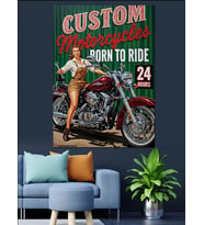 Motosikletli Pinup Kadın Posteri Dekoratif Kanvas - Mdf Ahşap Tablo