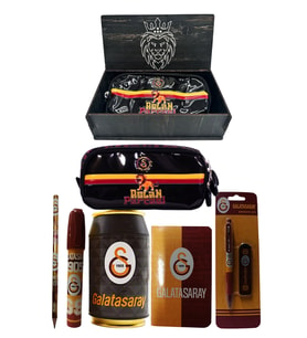 Galatasaray Orjinal Lisanslı Siyah Kutu Kalemtraş Ahşap Kutulu 6'lı Kırtasiye Seti (Siyah-Kırmızı)