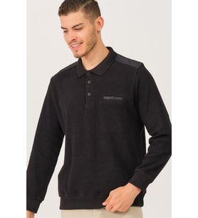 V2501 DEWBERRY DIO RISE POLO YAKA ERKEK SWEATSHIRT-SİYAH