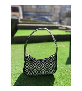 Kadın Kendinden Desenli Baget Çanta (Siyah - Beyaz)
