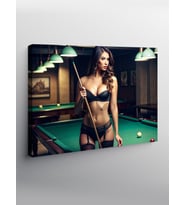 Kanvas Tablo Bilardo Oynayan Jartiyerli Kadın