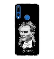 Huawei Y9 Prime 2019 Uyumlu Kapak Atatürk Tasarımlı Şeffaf Silikon Kılıf