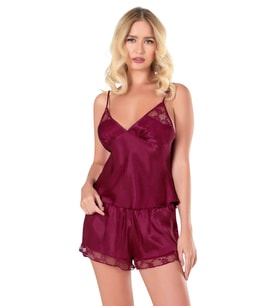 Mulvxbrf Brf02   Bordo Saten Babydoll Şort Takımı (Mulvix)