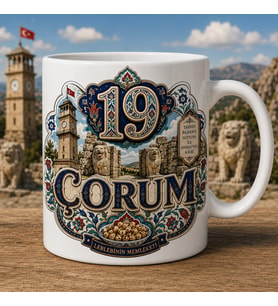 Çorum Temalı Memleket Kupası – 19 Çorum Hattuşa ve Leblebinin Memleketi Baskılı Seramik Kupa