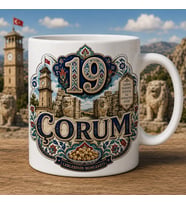 Çorum Temalı Memleket Kupası – 19 Çorum Hattuşa ve Leblebinin Memleketi Baskılı Seramik Kupa