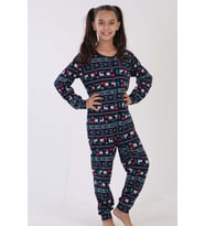 Kız Çocuk Lacivert Pamuklu Tamamı Düğmeli Uzun Kol Tulum Pijama