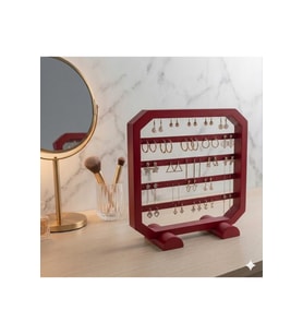 Modern Kırmızı Küpe Standı, Takı Düzenleyici, Takı Standı , Kolye askısı , 4 bölmeli Organizer
