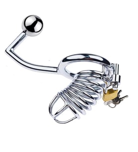 OdinsShop Anal Uyarıcılı Kilitli Çelik Fetiş Penis Kafesi