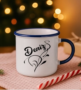 BK Gift Kişiye Özel İsimli Lacivert Emaye Kupa Bardak -13, Arkadaşa Hediye, Sevgiliye Hediye