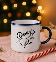 BK Gift Kişiye Özel İsimli Lacivert Emaye Kupa Bardak -13, Arkadaşa Hediye, Sevgiliye Hediye