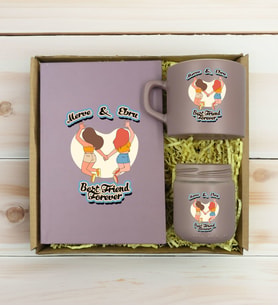 BK Gift Kişiye Özel İsimli DTF Best Friend Temalı Mat Gri Defter & Kahve Fincanı & Mum Hediye Seti-6, Arkadaşa Hediye, Doğum Günü Hediyesi