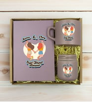 BK Gift Kişiye Özel İsimli DTF Best Friend Temalı Mat Gri Defter & Kahve Fincanı & Mum Hediye Seti-6, Arkadaşa Hediye, Doğum Günü Hediyesi