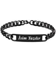 Kişiye Özel İsim Yazılı Siyah Çelik Erkek Bileklik ack06isyh