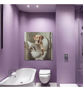 Tekli Kare Kanvas Banyo Tablosu Gazete Okuyan Kahverengi Labrador Köpek