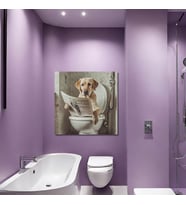Tekli Kare Kanvas Banyo Tablosu Gazete Okuyan Kahverengi Labrador Köpek