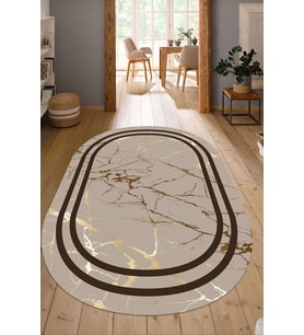 Dijital Baskılı Kaymaz Taban Yıkanabilir Oval Salon Halısı Mutfak Halısı Yolluk NDO-HT-862 (Kahverengi)