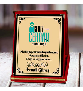 Genel Cerrah Baskılı Plaket (1. Tasarım)  Kişiye Özel (Kırmızı)