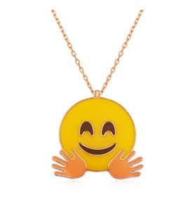 ?Gümüş Rose El Sallayan Emoji Bayan Kolye