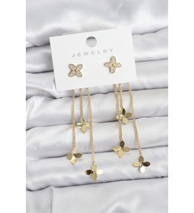 Lotus Model Gold Renk Pirinç Sallantılı Kadın Küpe