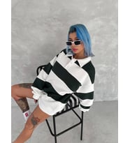Unisex Üç İplik Parçalı Yakalı SweatShirt - Yeşil