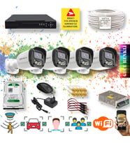 4 Kameralı Set - Yapay Zeka Özellikli Gece Renkli Gösteren 5MP SONY Lensli 4 Ultra Warm Ledli FULLHD Güvenlik Kamerası Seti 2304W-104